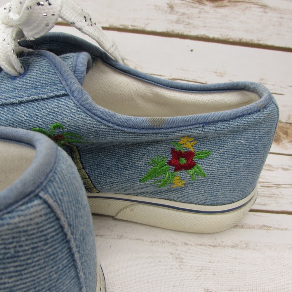 Denim Sneakers Embroidered Flamingos Palm Trees 8 Sebastino Casual Shoes - Picture 8 of 8